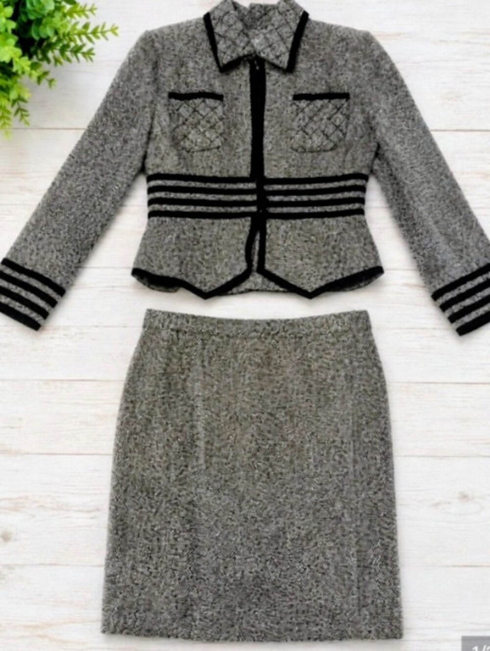 Patricia Rhodes Couture Black White Boucle Tweed Crystal Peplum skirt Suit 12 - Picture 8 of 16